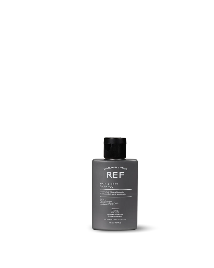 REF Hair & Body Shampoo bottle, front shot