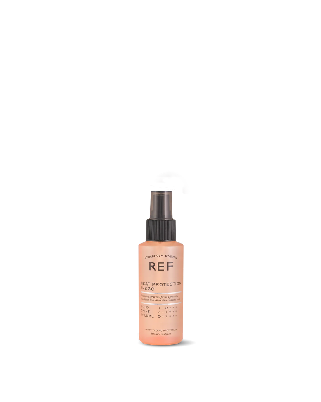 Official REF Stockholm front product shot of Heat Protection N°230 (100ml bottle), clean white background, from the official product page on refstockholm.com.