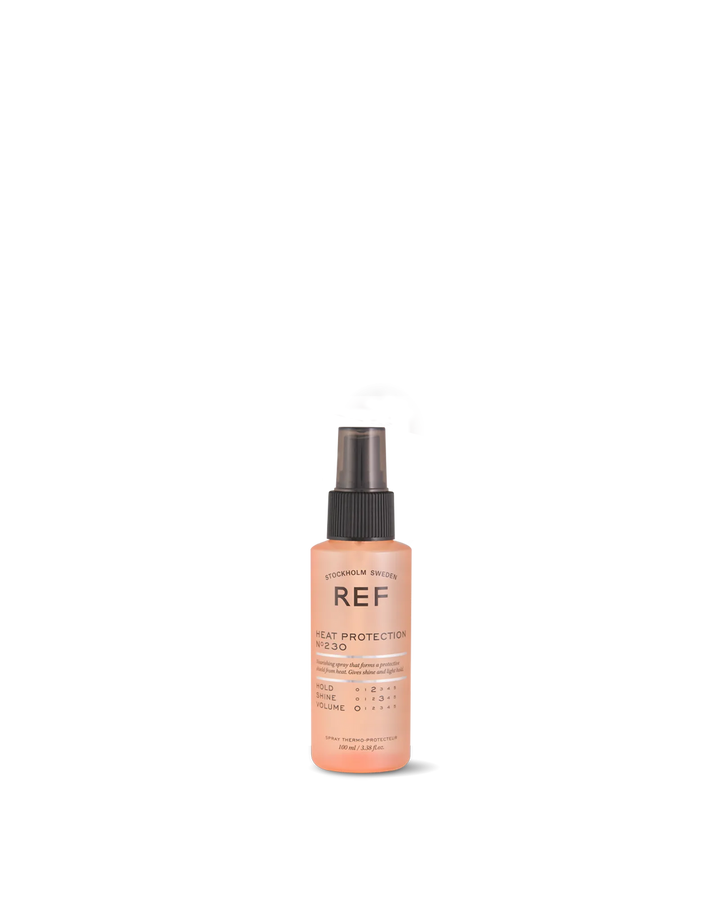 Official REF Stockholm front product shot of Heat Protection N°230 (100ml bottle), clean white background, from the official product page on refstockholm.com.