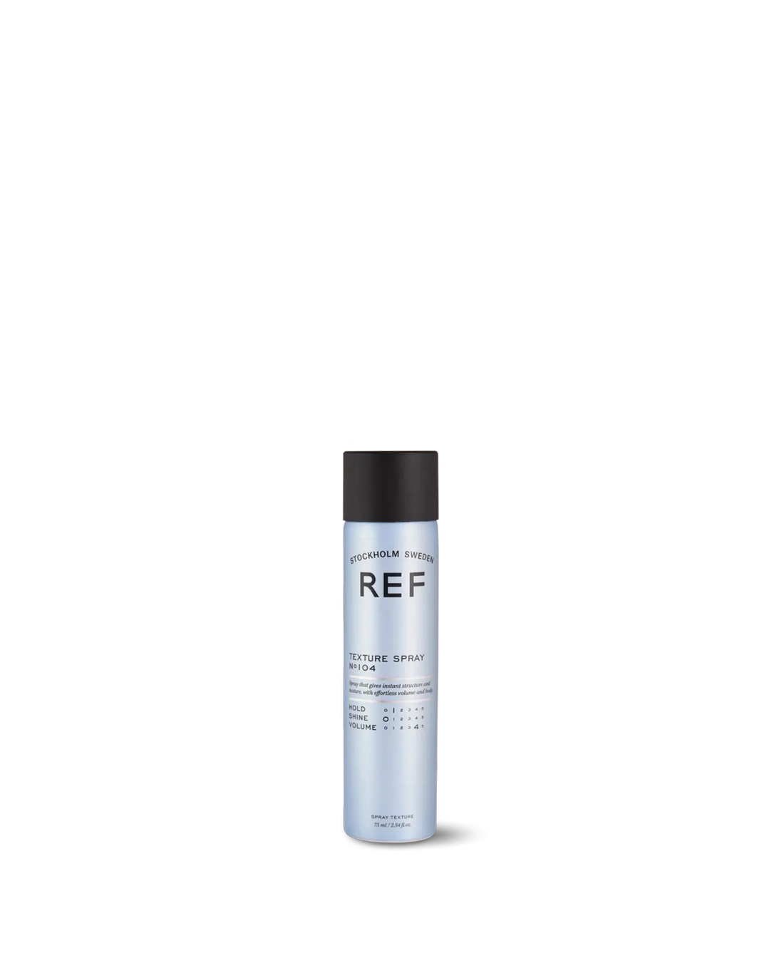 REF Stockholm official site (refstockholm.com) product photo of Texture Spray N°104 — front/pack studio shot, 75ml size.
