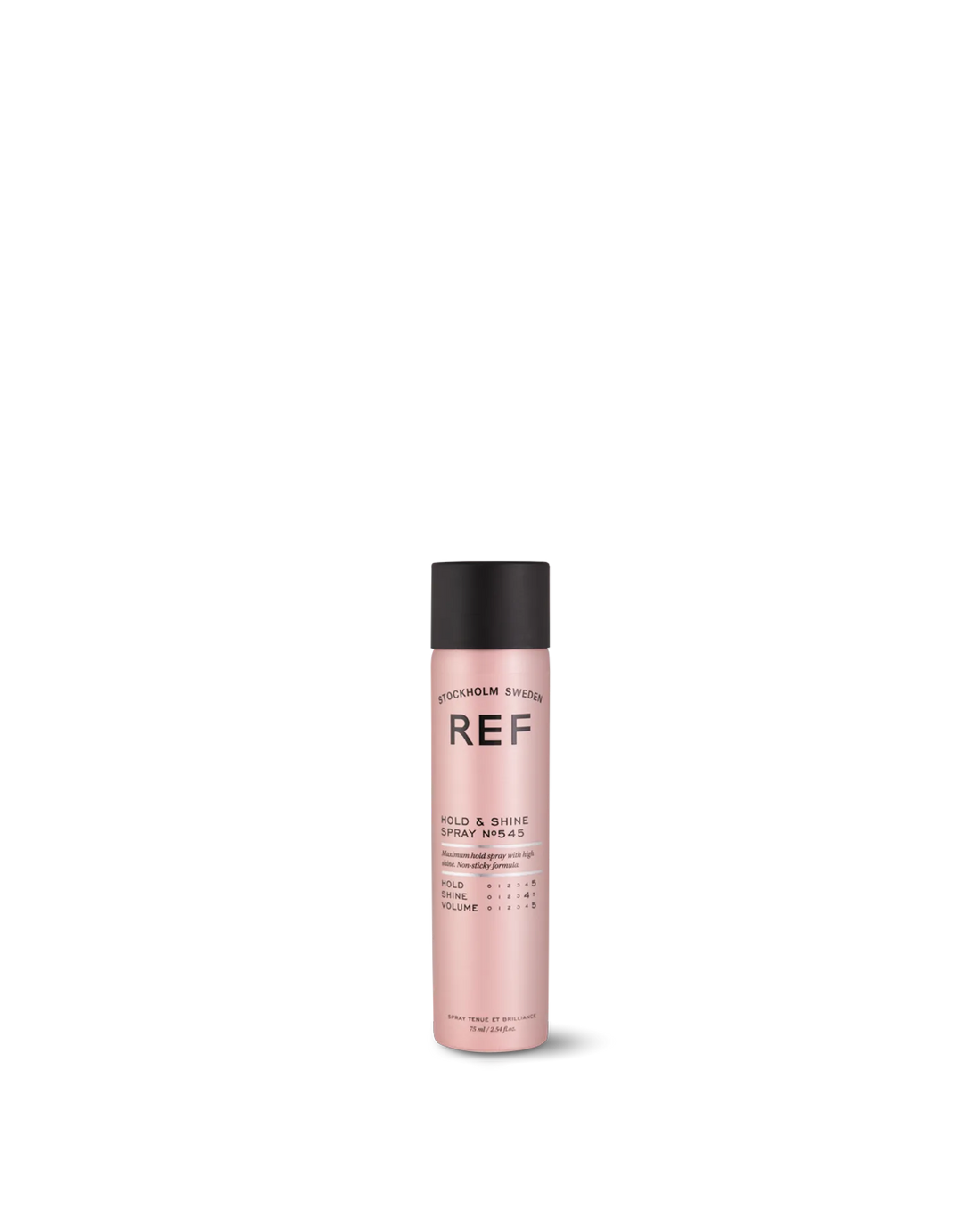 Front pack shot of REF Stockholm Hold & Shine Spray N°545 (75ml bottle), official product photo from refstockholm.com