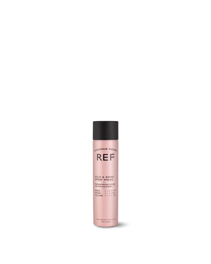 Front pack shot of REF Stockholm Hold & Shine Spray N°545 (75ml bottle), official product photo from refstockholm.com