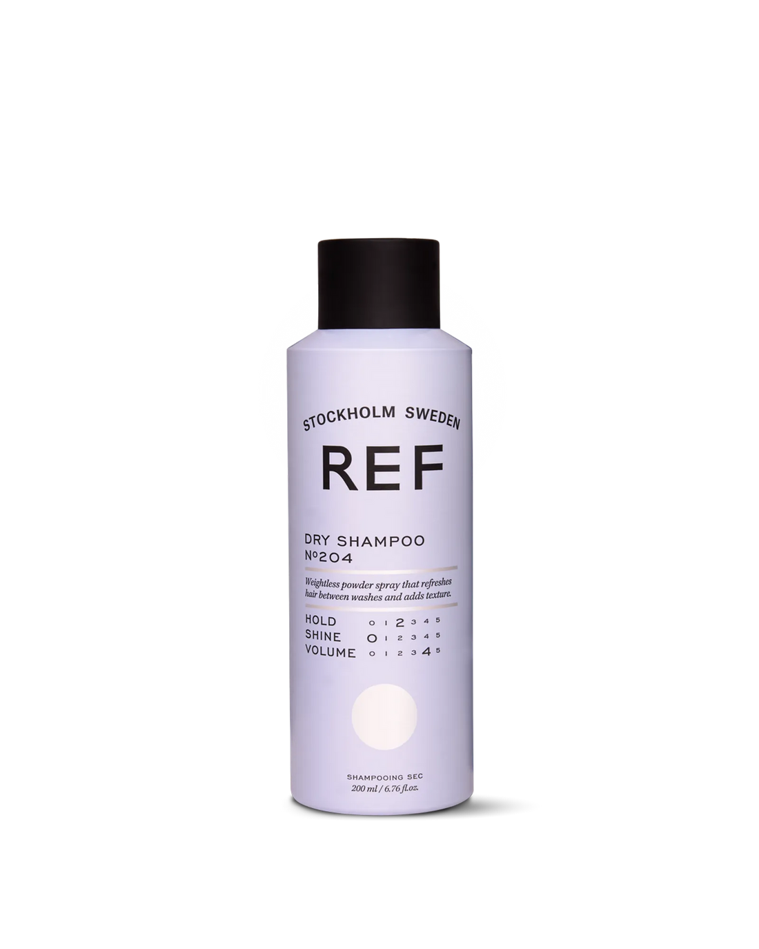 Front pack shot - REF Stockholm Dry Shampoo N°204, 200ml can on white background, label clearly visible