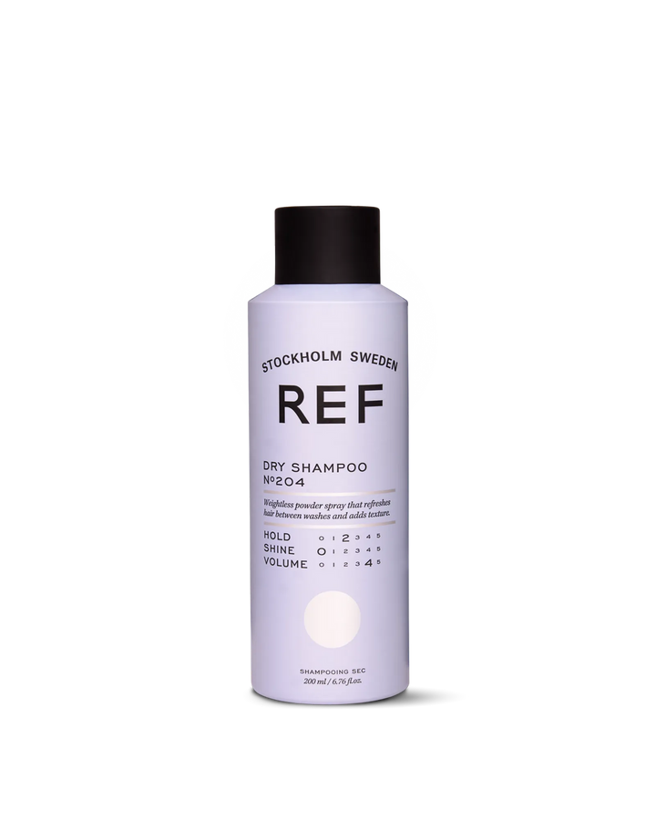 Front pack shot - REF Stockholm Dry Shampoo N°204, 200ml can on white background, label clearly visible