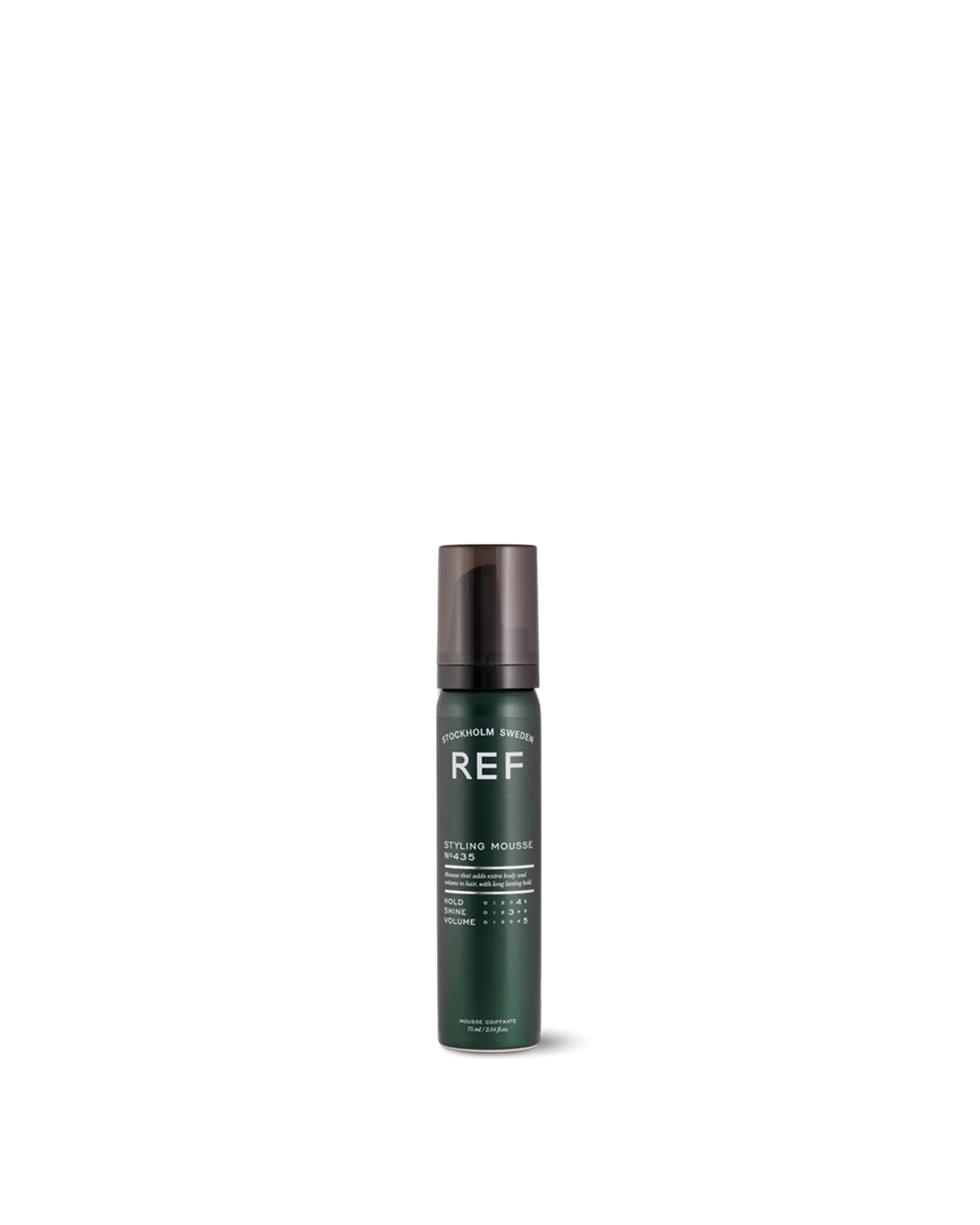 Official REF Stockholm front pack shot of Styling Mousse N°435 (75ml), clean white background, from refstockholm.com product page.