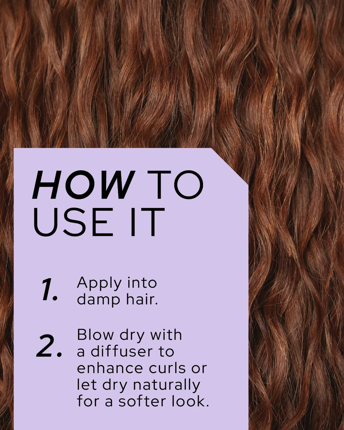 REF Stockholm Curl Power N°244 — official lifestyle/in-use shot of defined curly hair with 'How To Use It' instructions