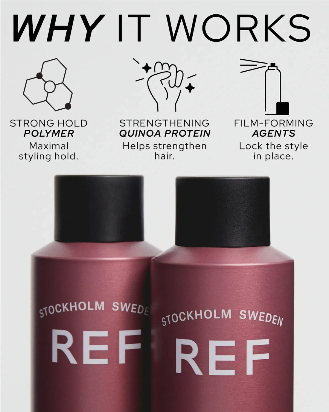REF Stockholm Extreme Hold Spray N°525 — alternate angle studio shot, official product image from refstockholm.com