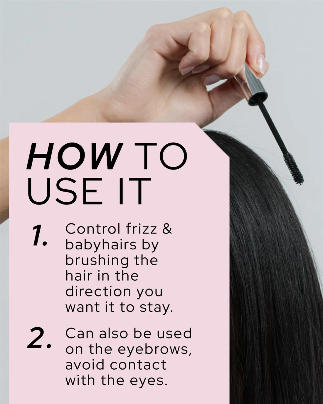 Lifestyle/in-use shot: official REF Stockholm photo showing the Frizz Tamer wand being applied to hair, from the 'How To Use It' panel on the product page.