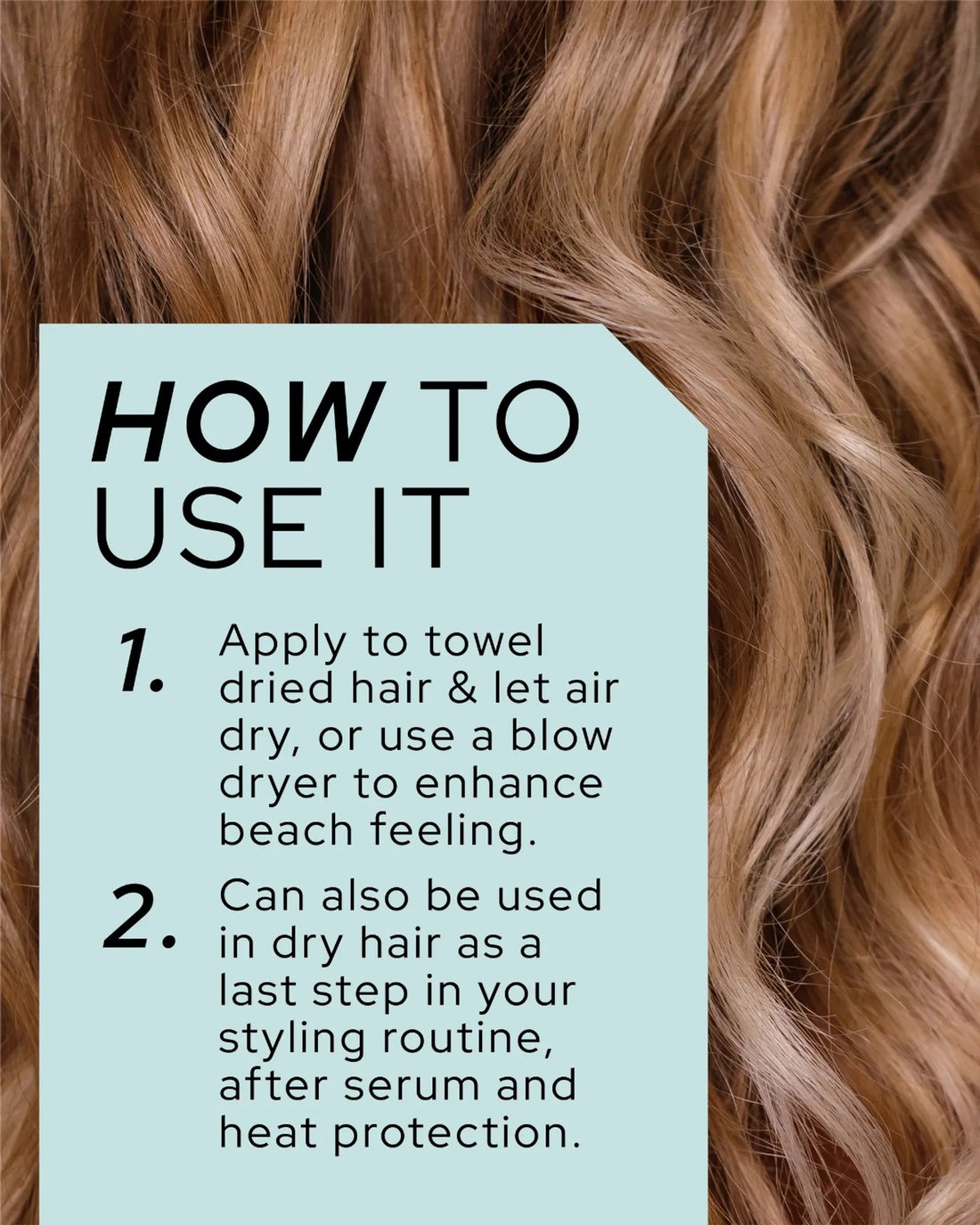 REF Stockholm Ocean Mist N°303 — official lifestyle/in-use image showing beachy, textured wavy hair ("How to Use It"), from refstockholm.com's product gallery.