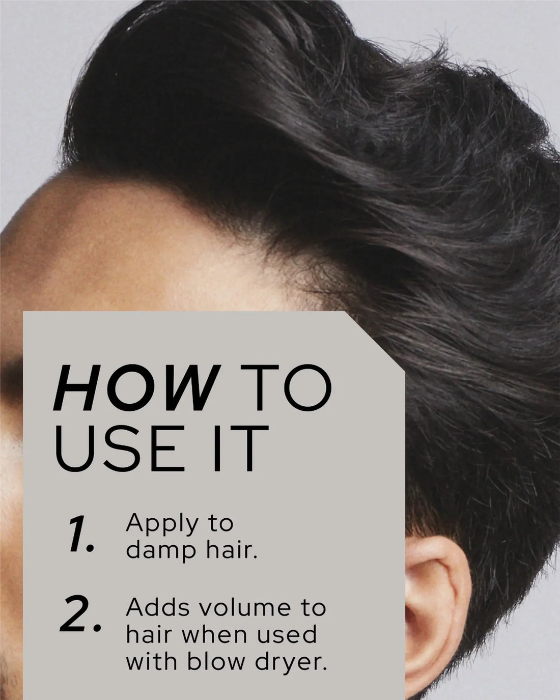 Official REF Stockholm lifestyle/in-use photo, 'HOW TO USE IT' panel showing a styled male hairstyle (volume added with blow dryer) achieved using Sculpting Gel N°433.