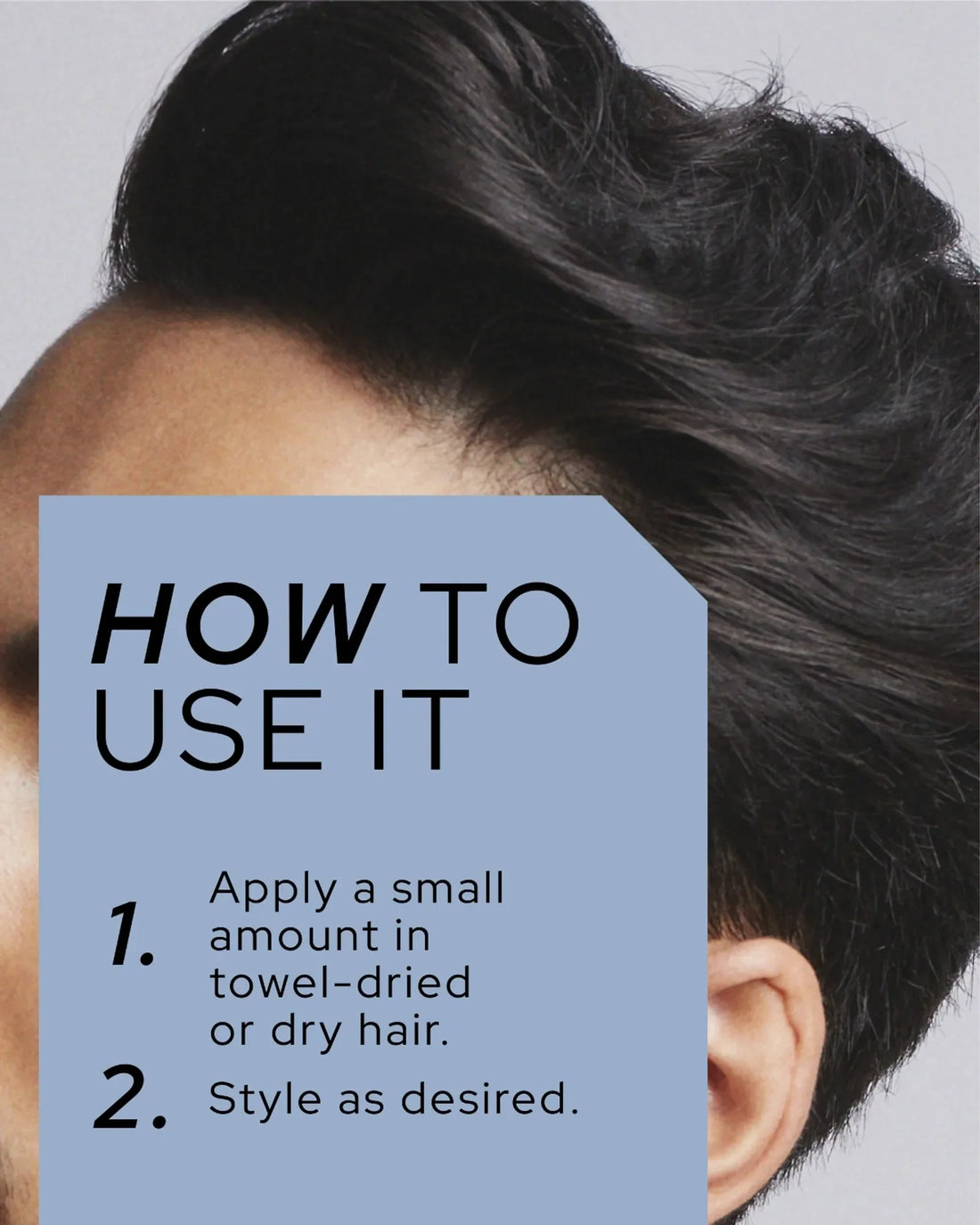 REF Stockholm Styling Wax N°534 — official lifestyle/in-use image showing a man's styled, textured hair (back/side view) achieved with the product, overlaid with 'How To Use It' instructions. Source: official REF Stockholm product gallery.