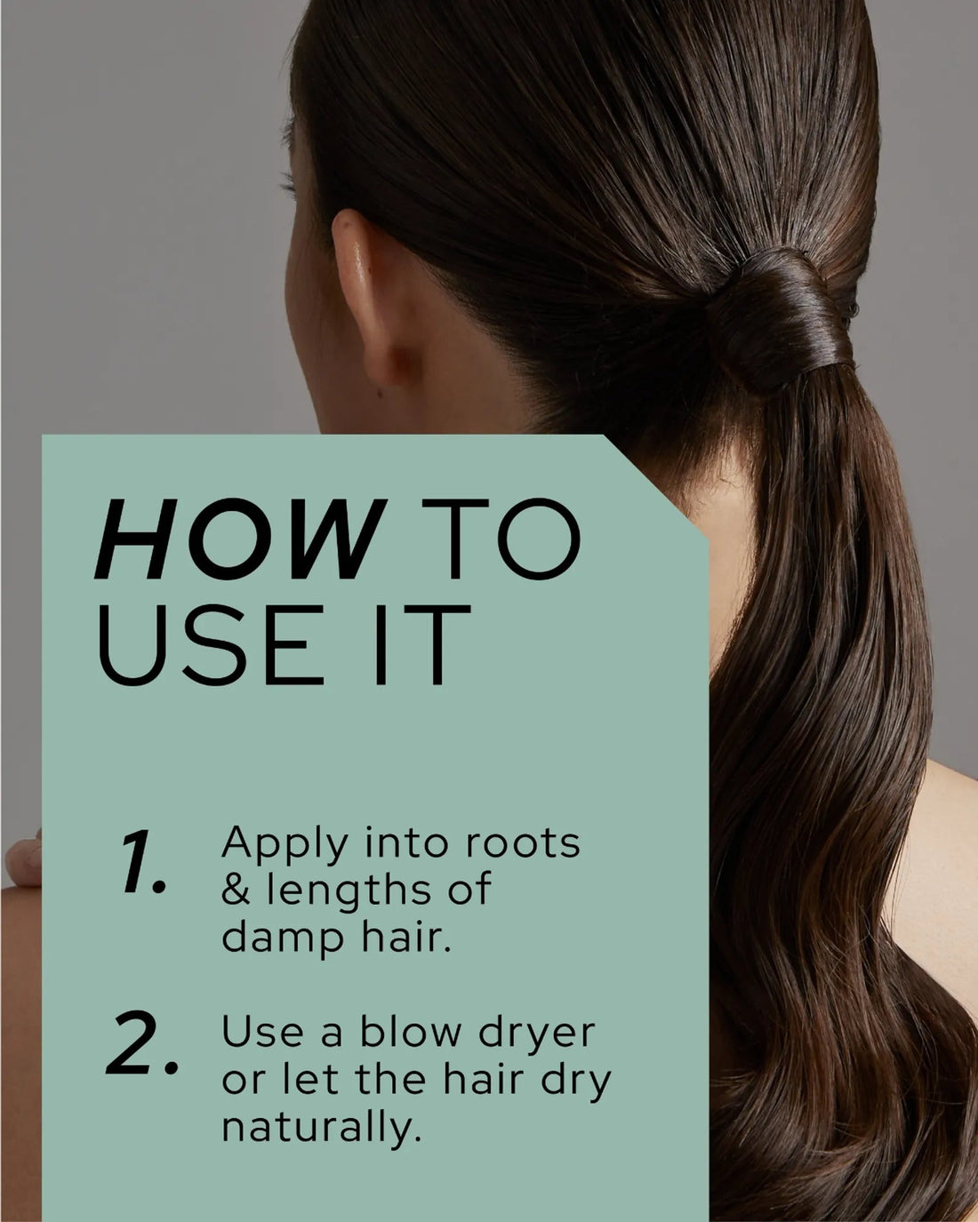 Official REF Stockholm lifestyle/in-use photo showing styled hair with the 'How To Use It' instructions for Styling Mousse N°435, from refstockholm.com.
