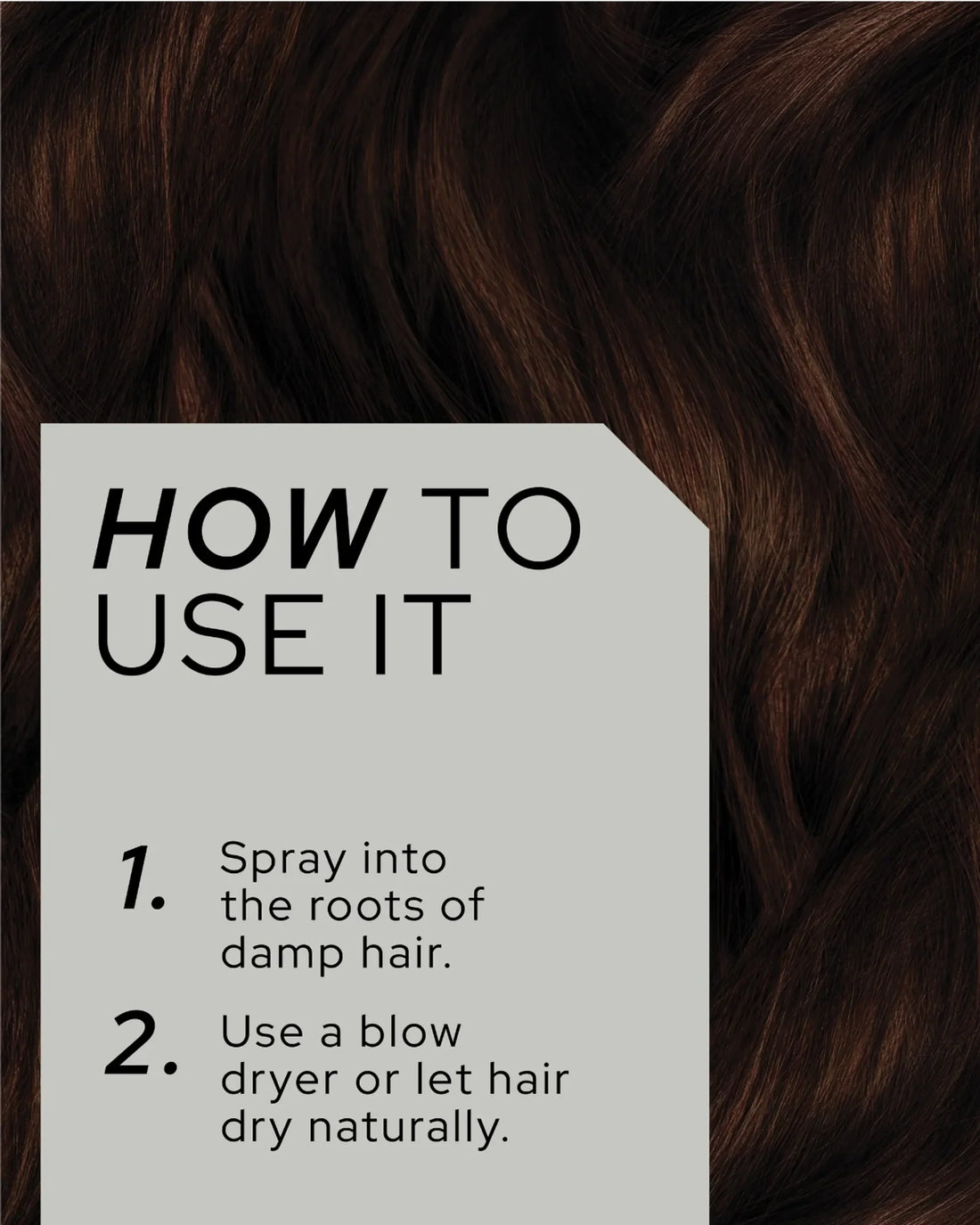 Official REF Stockholm lifestyle-style graphic over a hair background showing 'How To Use It' application steps for Thickening Spray N°215.
